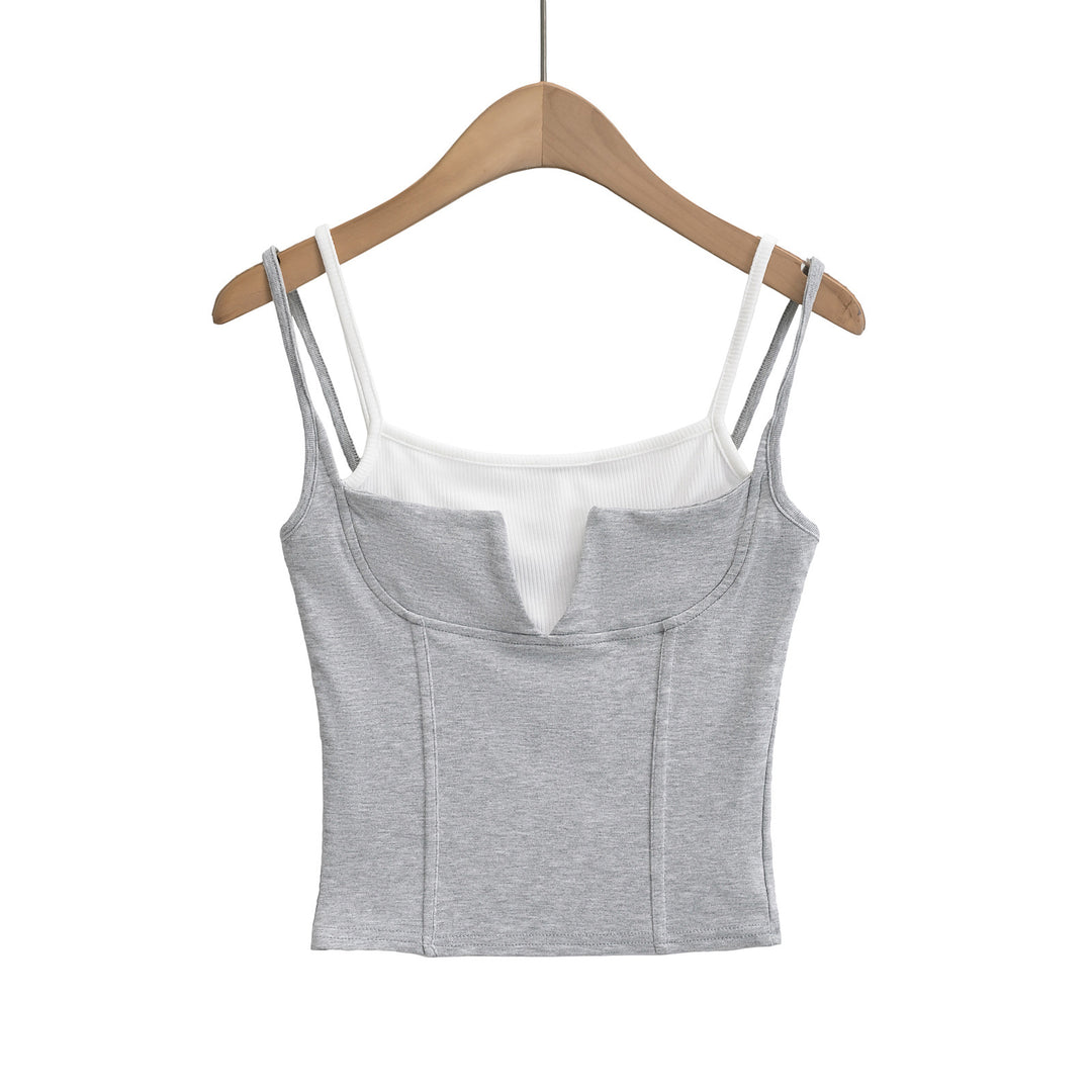 Dame cropped top med dobbelt stropdesign og moderigtigt V-udskæring Stilla