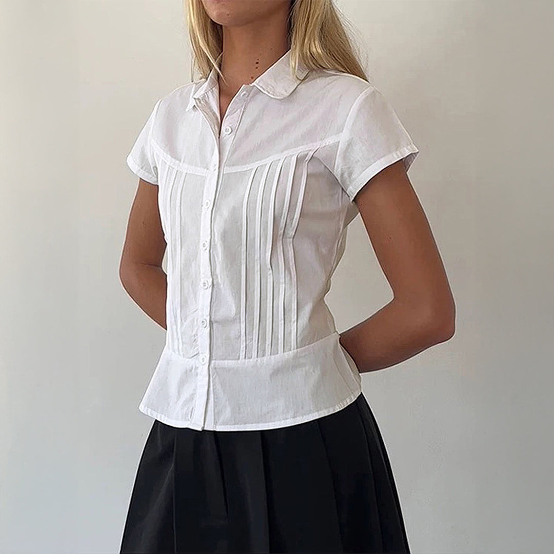 Dame Kortærmet Blusenshirt med struktureret design og moderne detaljer Stilla