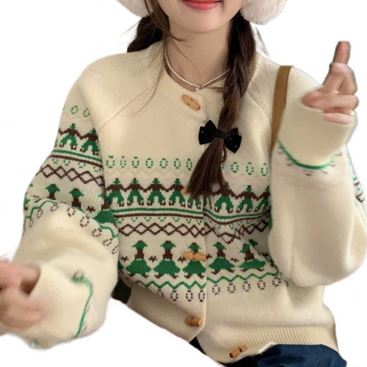 Dame Mode Cardigan med Traditionelle Mønstre Stilla