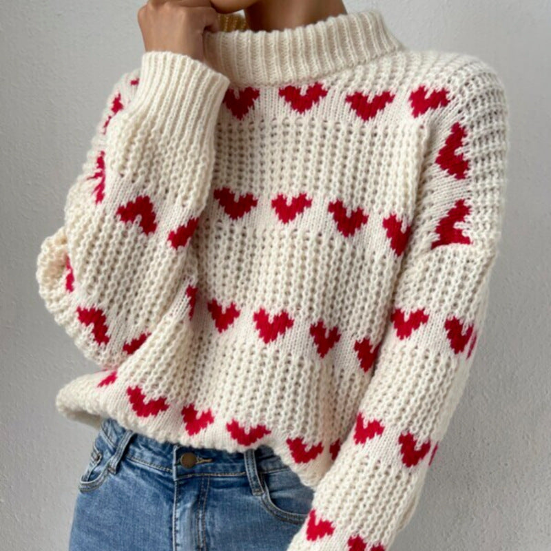 Femme Hjerte mønster Strik pullover Stilla
