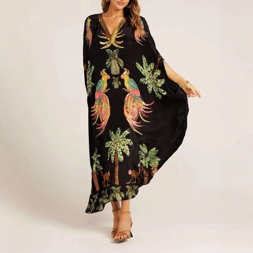 Dame Kimono-overdel med farverigt tropisk print Stilla