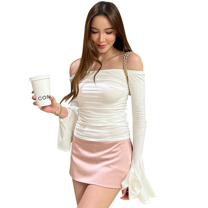 Femme Off-Shoulder Rynk Langærmet Top Stilla