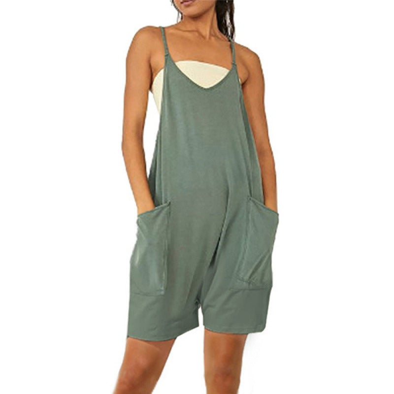 Dame Casual Jumpsuit med dyb udskæring og praktiske lommer Skovae