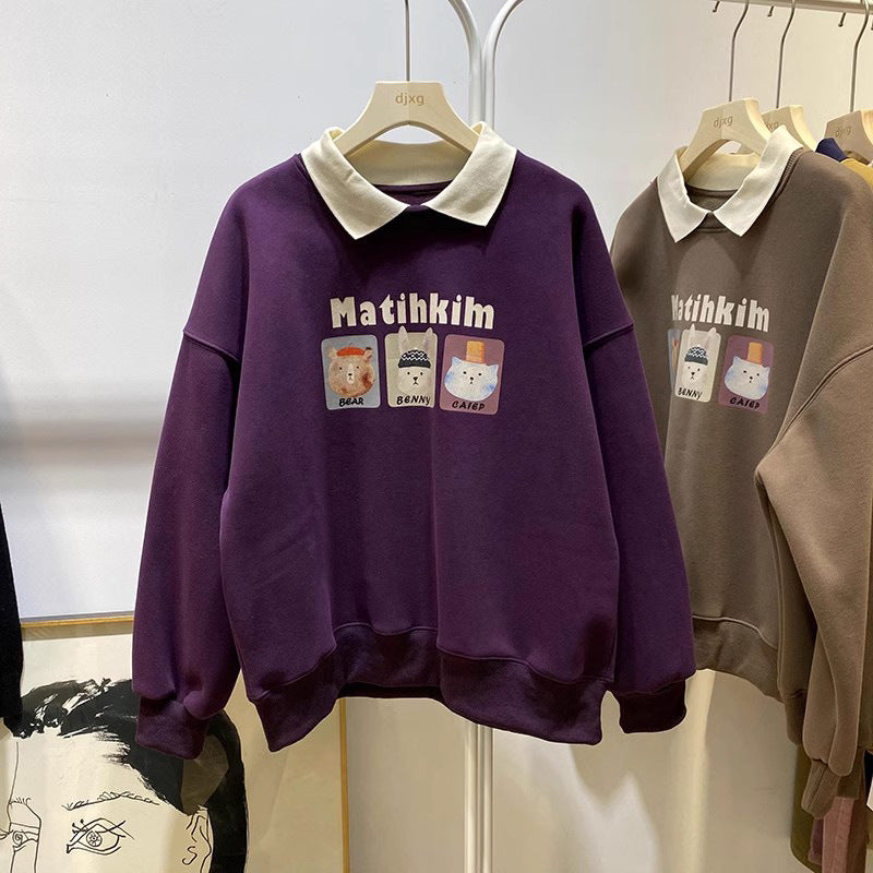 Femme Cozy Graphic Sweatshirt med stilfuld kontrastkrave Stilla