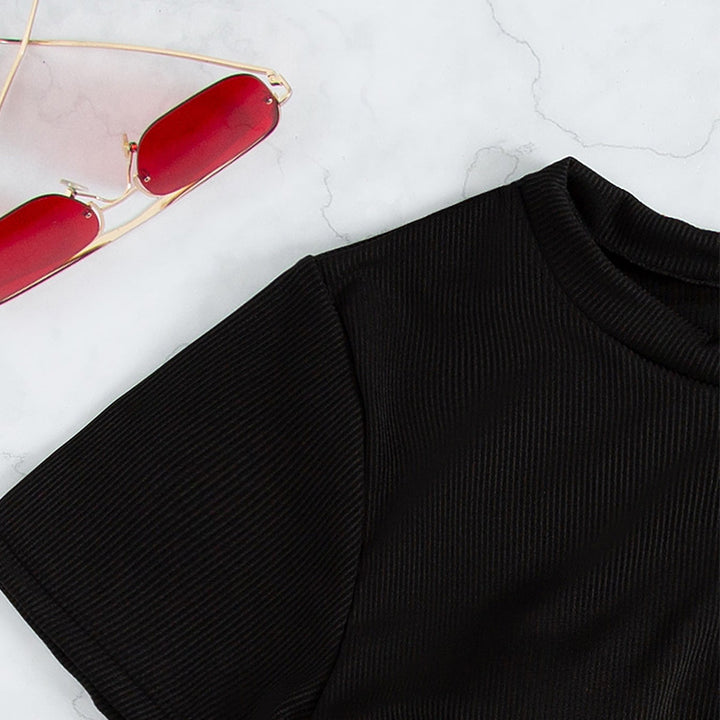 Dame cropped T-Shirt med sidelommet bånd Skovae