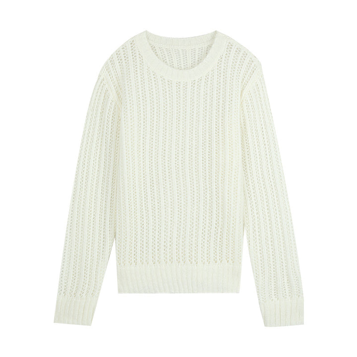 Dame let strikket sweater med fin maske struktur og rund halsudskæring Stilla