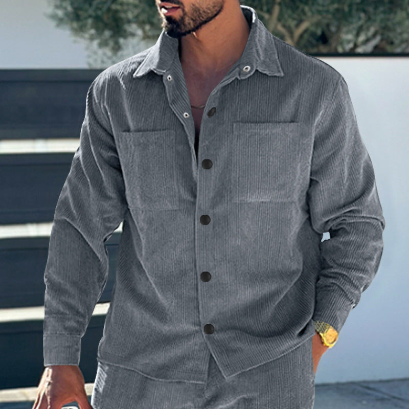 Herren nan quilted cord overshirt jacket with visible button placket and breast piped pockets Skovae