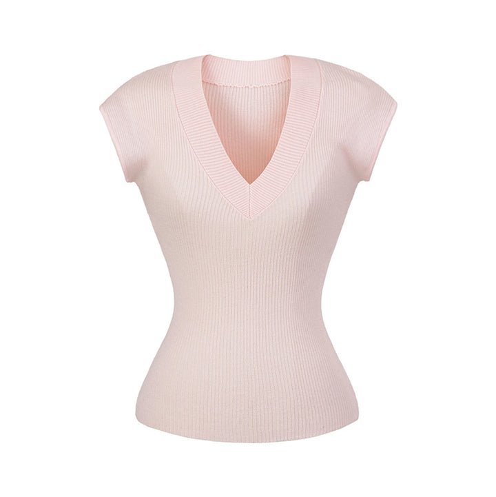 Dame figursyet V-hals top i elastisk materiale Stilla