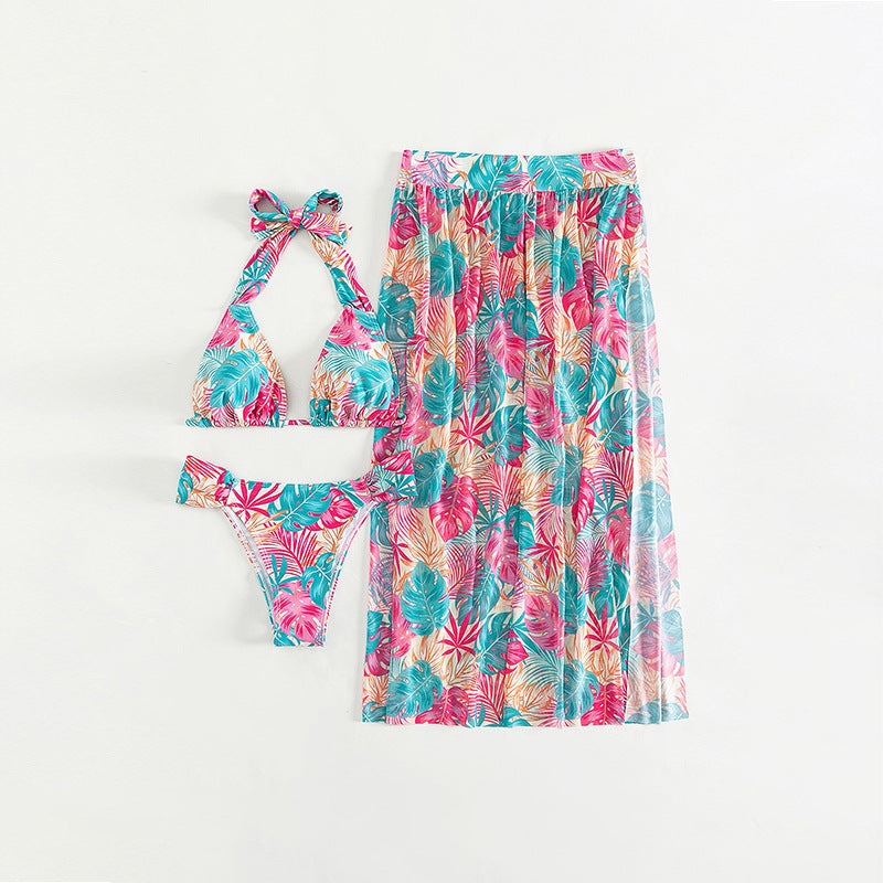Dame bikini-sæt med blomsterdesign og gennemsigtig sarong Stilla