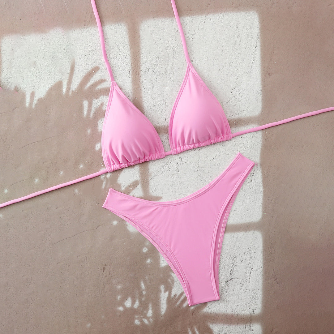 Dame bikini-sæt med justerbar trekant-overdel og højt skårne bundder Skovae