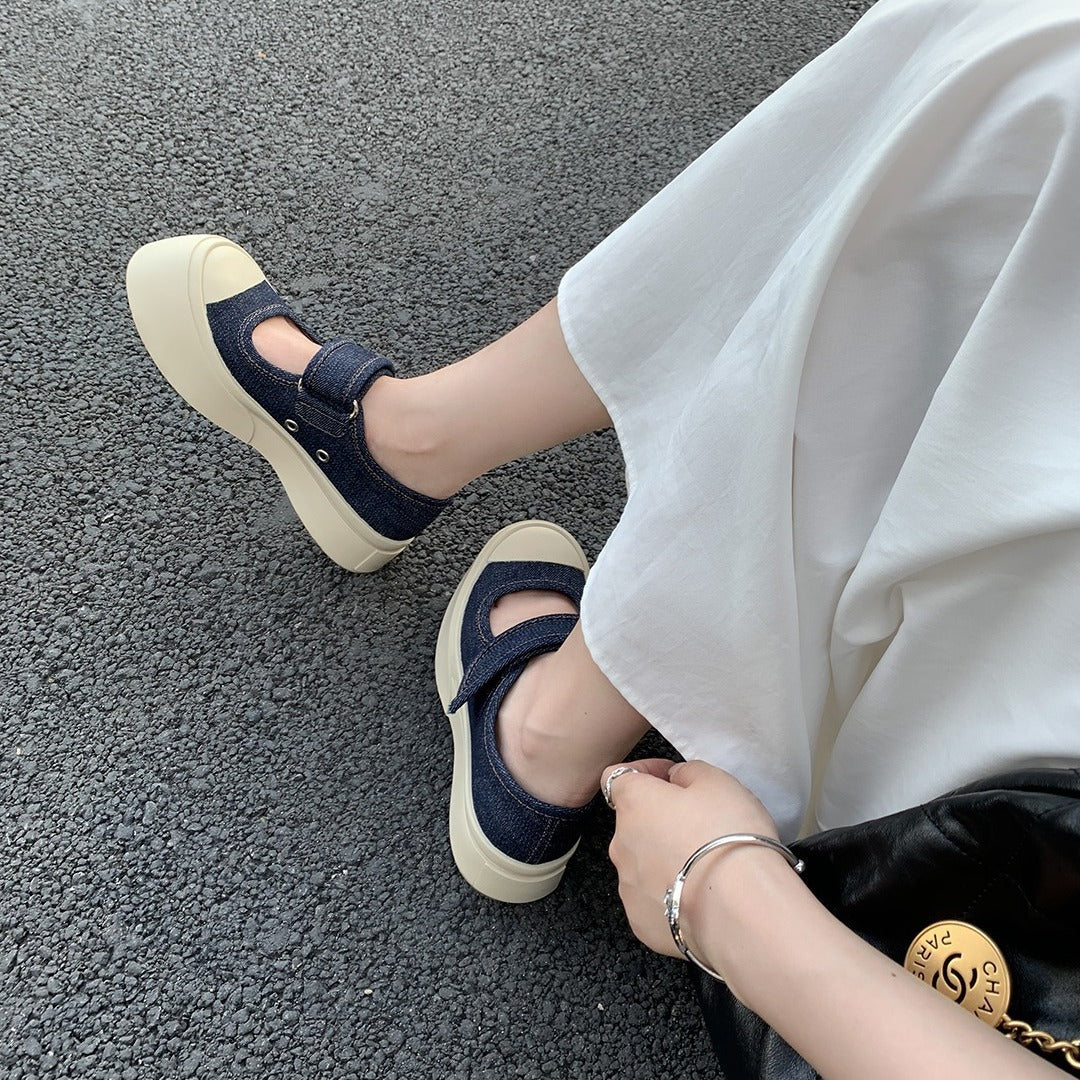 Dame Plateau-Sneaker med justerbar velcro og elegant læderoverflade Stilla
