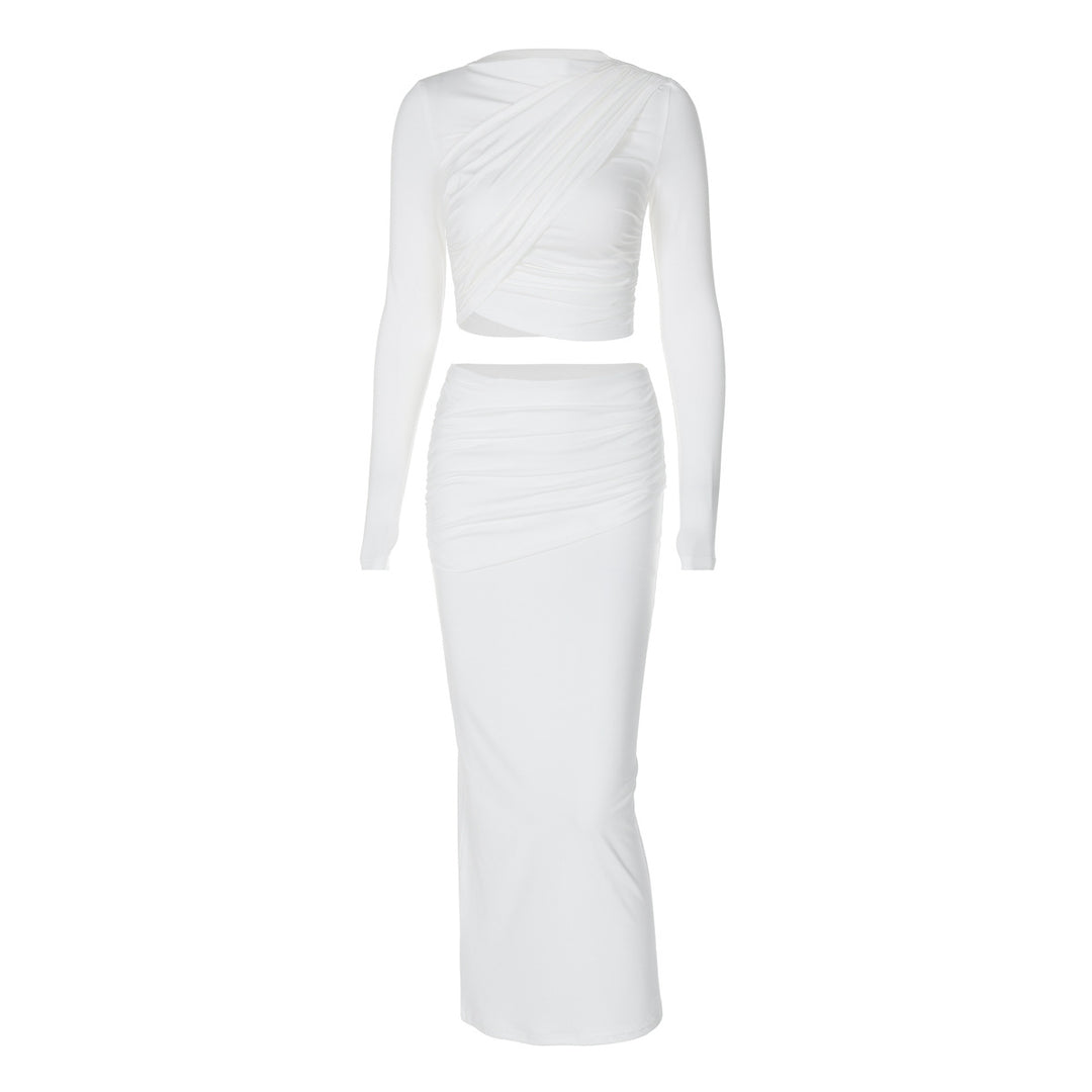 Dame elegant Two-Piece Set med innovativ drapering og tætsiddende snit Stilla