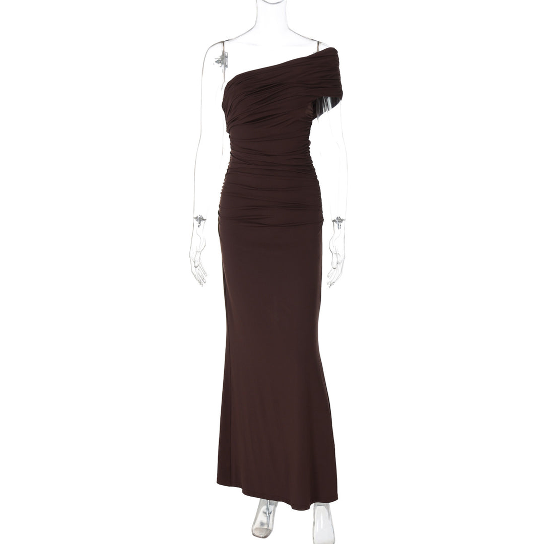 Dame maxikjole med asymmetrisk overdel og elegant drapering Stilla