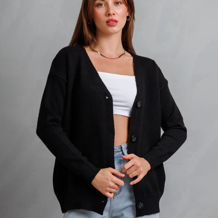 Dame hyggelig cardigan med knapdesign Stilla