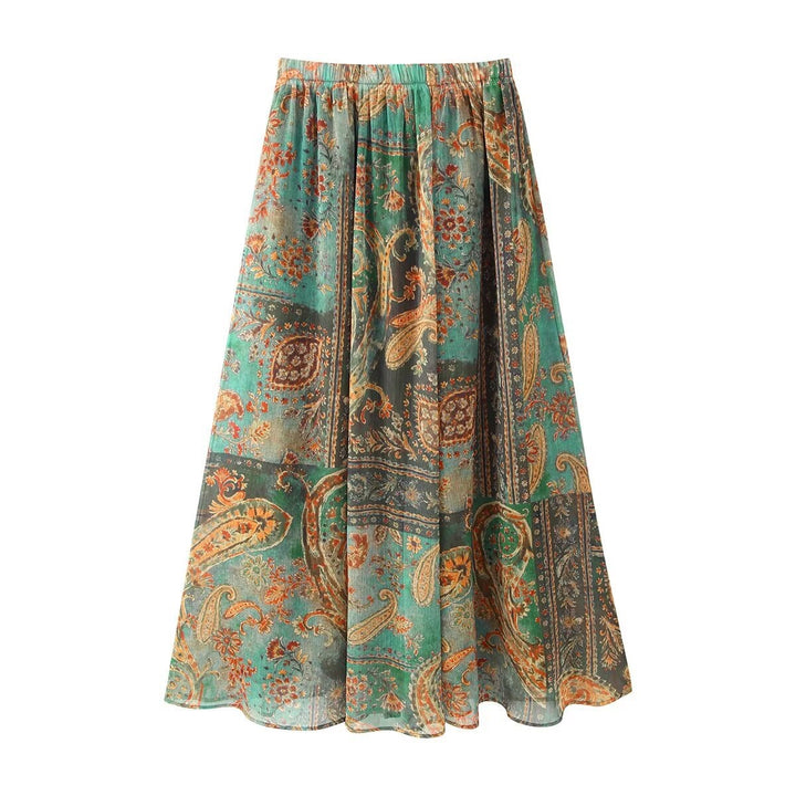 Dame Maxiskørt i elegant paisley-mønster med elastisk linning Skovae