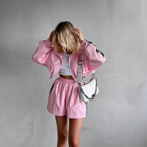 Kvinders sporty fritidssæt med lynlås og elastisk talje Skovae