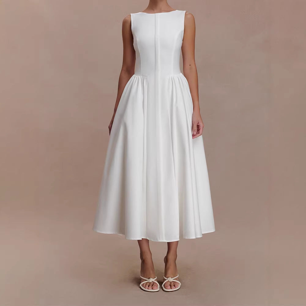 Dame Elegant Midikjole med feminine A-formet nederdel Skovae