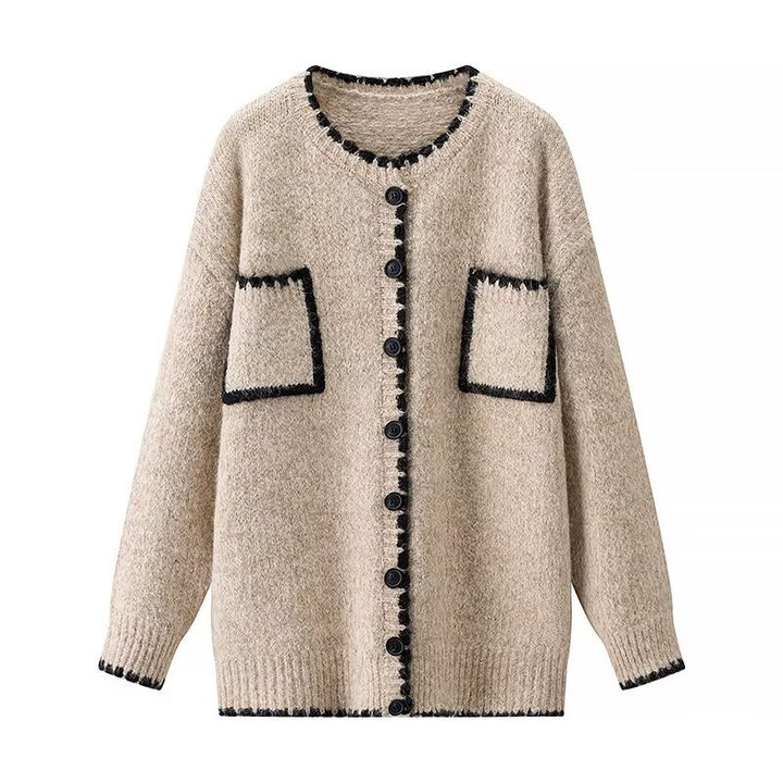 Kvinders cardigan med påsætningslommer og kontrasterende detaljer Stilla