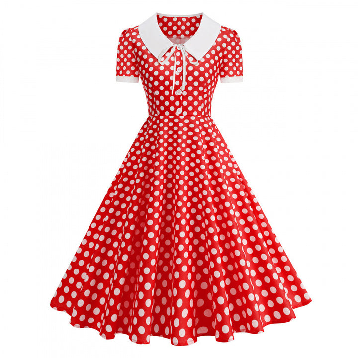 Dame Retro Maxikjole med Krave og Dots Skovae