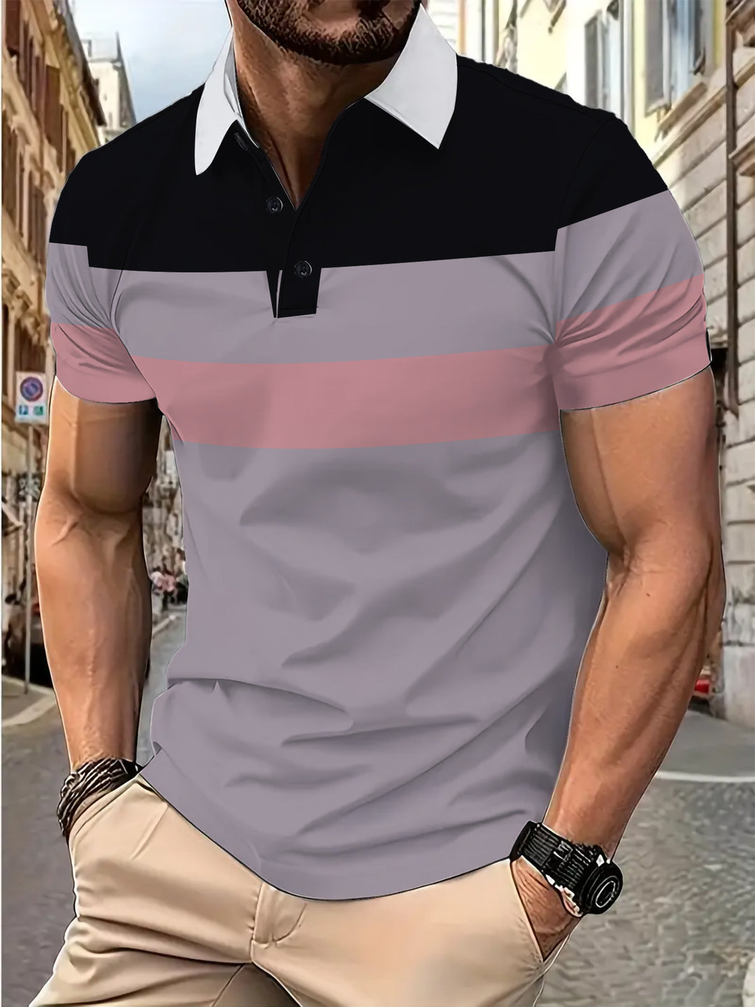 Herrer Poloshirt med moderne længdestribet design og høj kvalitets bomuldsblanding Stilla