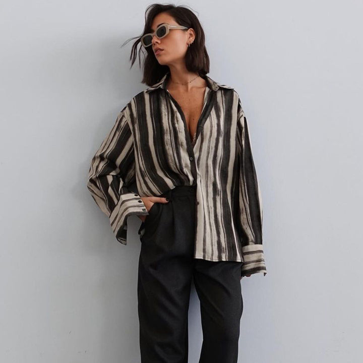 Dame Oversized stribet bluse shirt med knapdetaljer Stilla