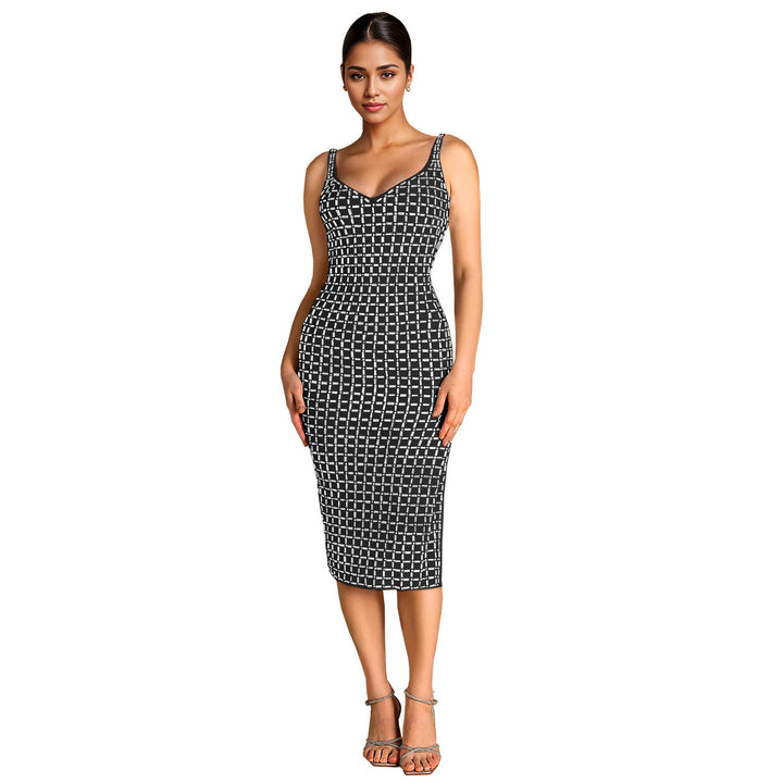 Dame Elegante Figurformet Midi-Kjole med transparent netdesign og glitrende accenter Stilla