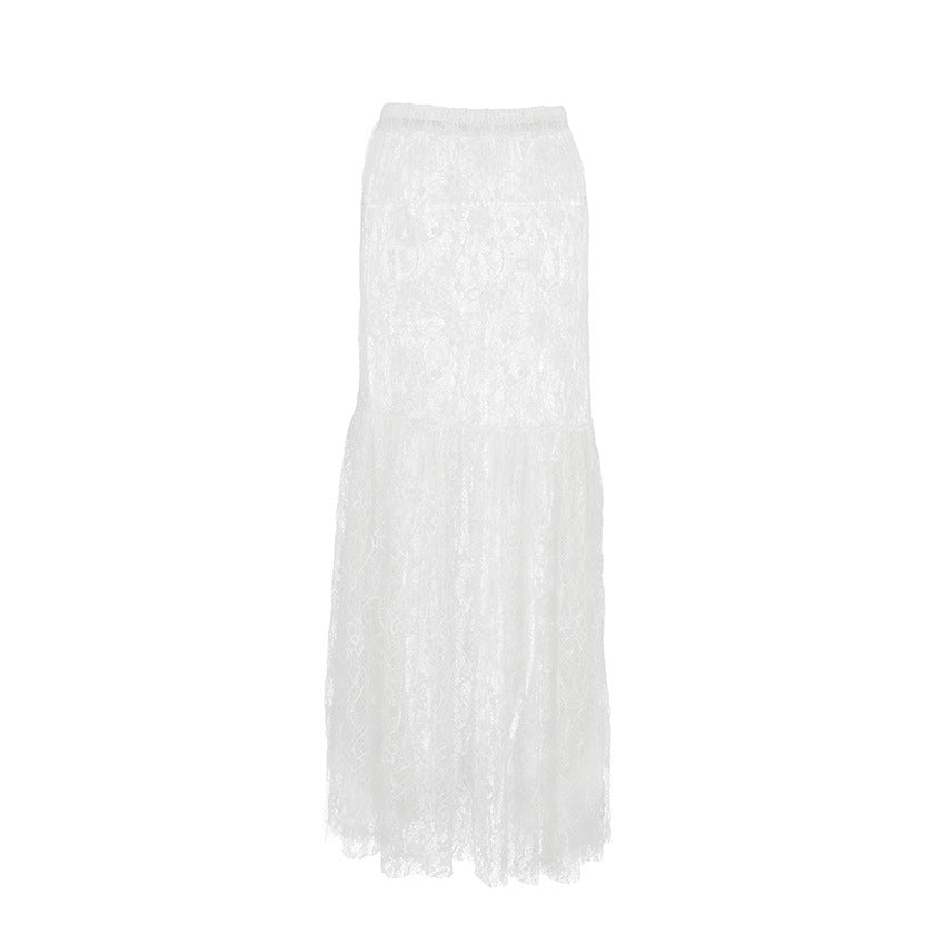 Dame spids-maxi skirt med høj slits og elegant gennemsigtighed Stilla