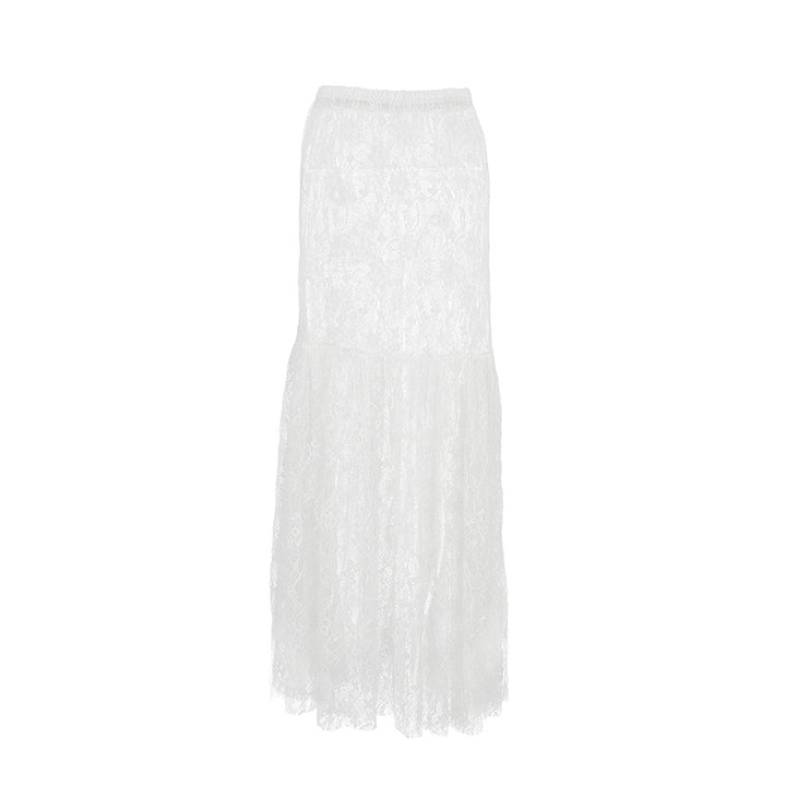 Dame spids-maxi skirt med høj slits og elegant gennemsigtighed Stilla