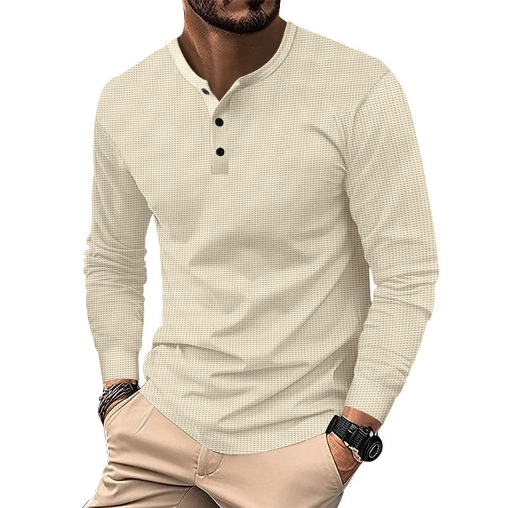 Herrer Langærmet Henley T-shirt i åndbart materiale med struktureret overflade Stilla