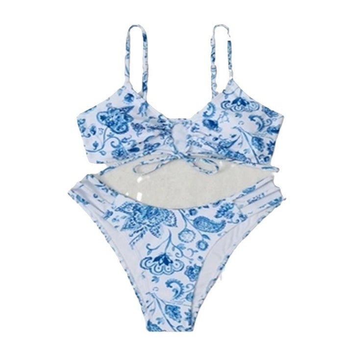 Dame Bikini-sæt med blomsterdesign og justerbart bindebånd Skovae