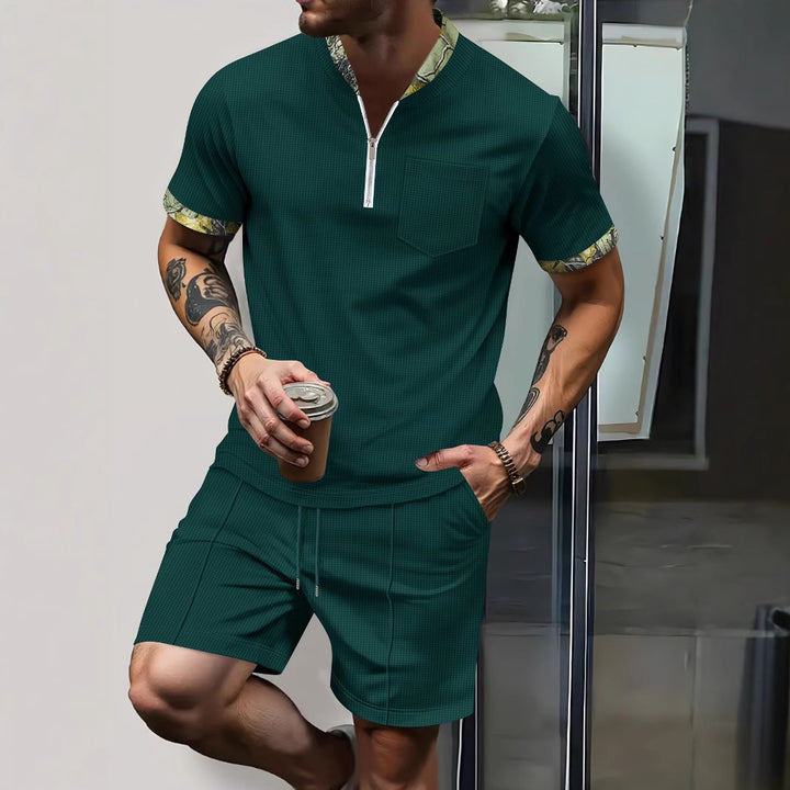 Herrer afslappet fritidsoutfit med kort lynlås og moderne krave Stilla