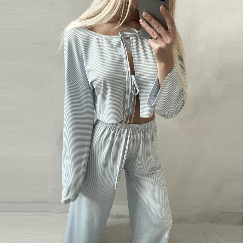 Dame fashion set med kort top og bred bukser Stilla