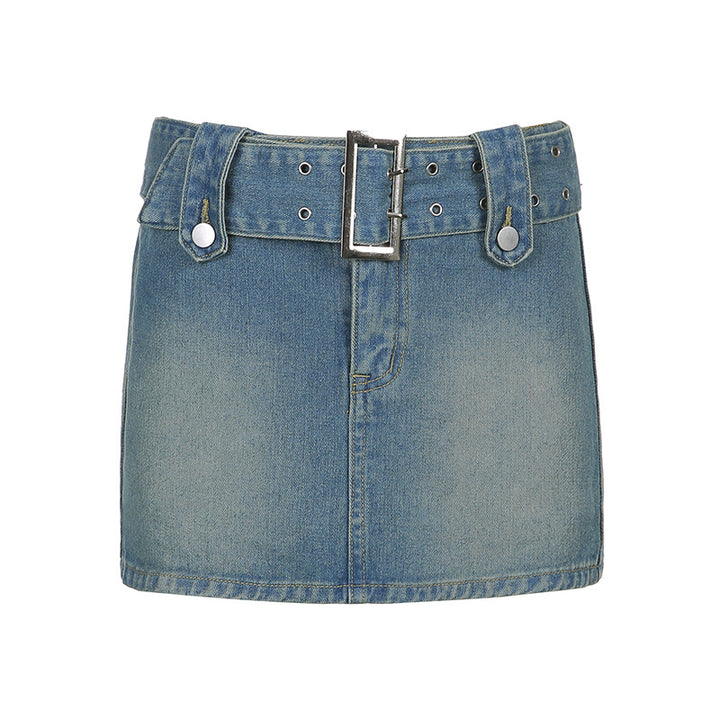 Dame Jeans-Mini nederdel med justerbart bælte og moderne snit Stilla