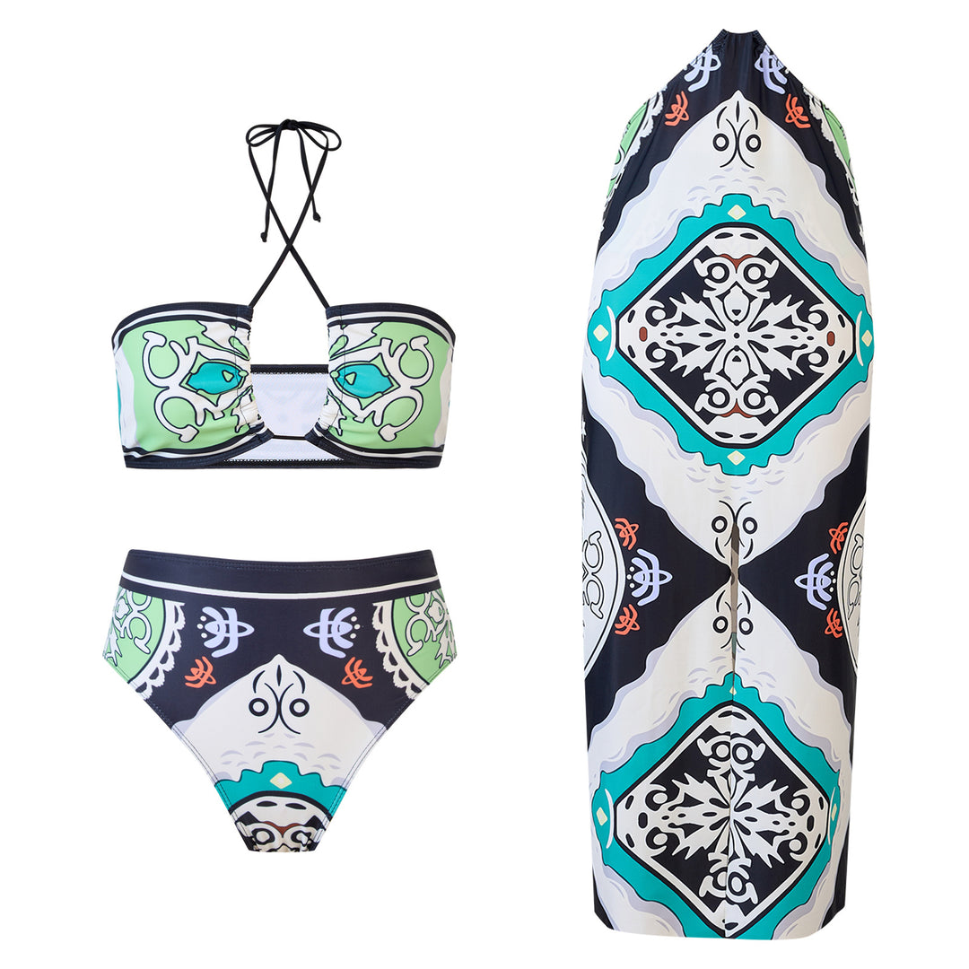 Dame Bandeau-bikini-sæt med elegant indpakning kjole og mode mønstre Stilla