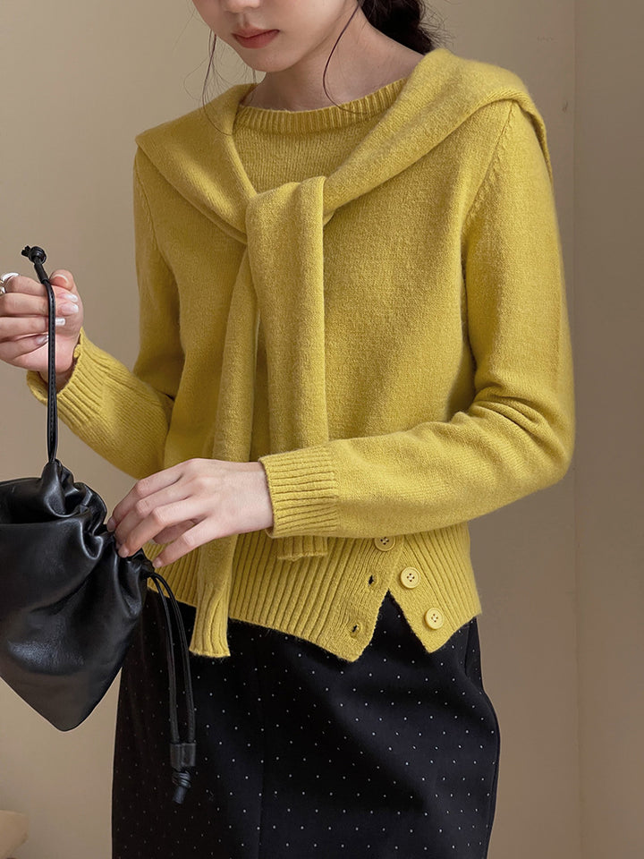 Dame strikpullover med aftagelig hætte og moderigtigt design Stilla