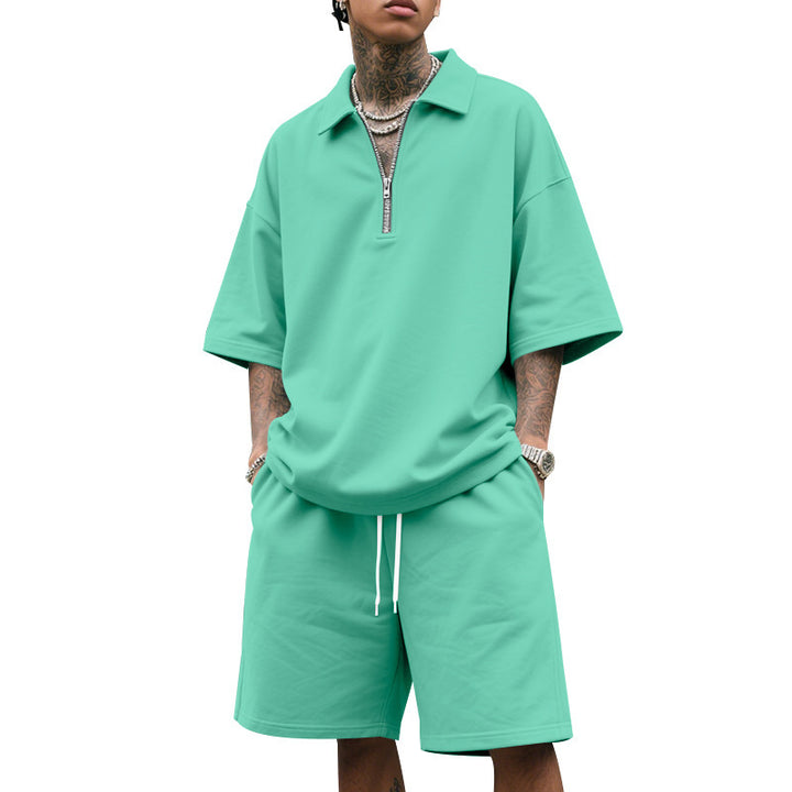 Herren sporty kortærmet outfit med lynlås og elastisk bånd Stilla