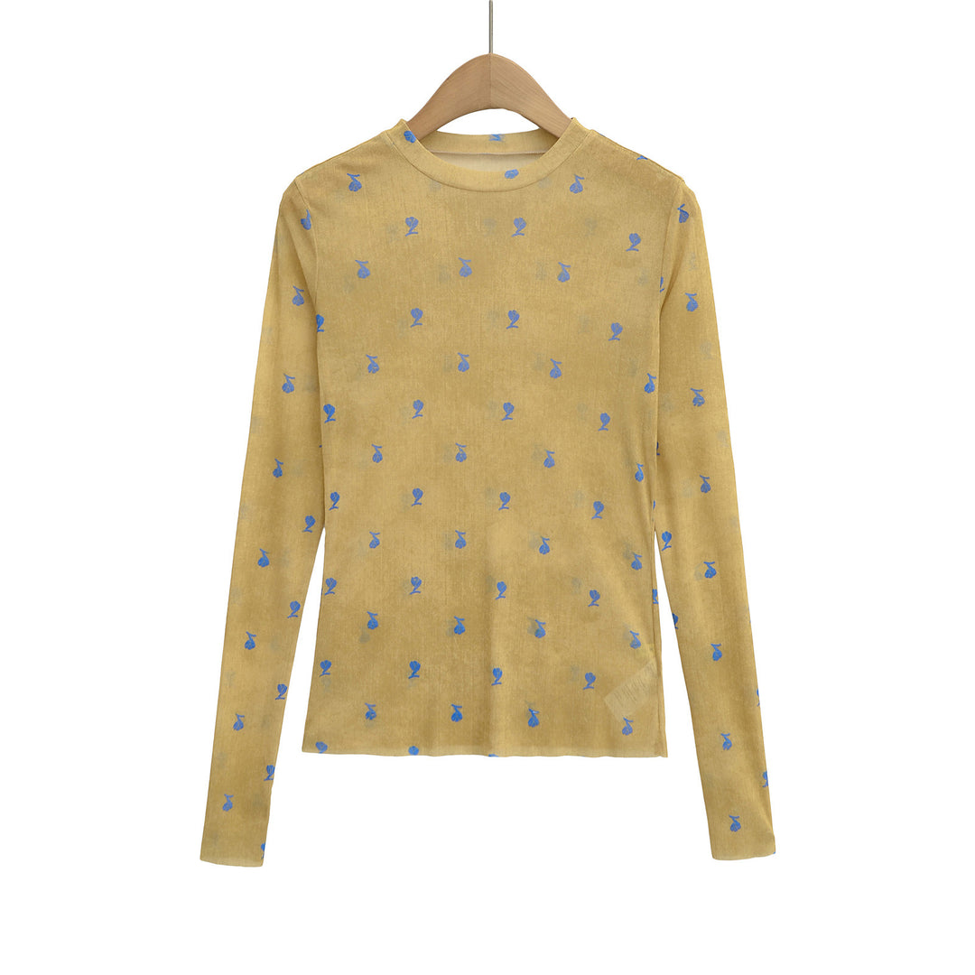 Dame langærmet t-shirt med blomsterprint og blødt indvendigt materiale Stilla