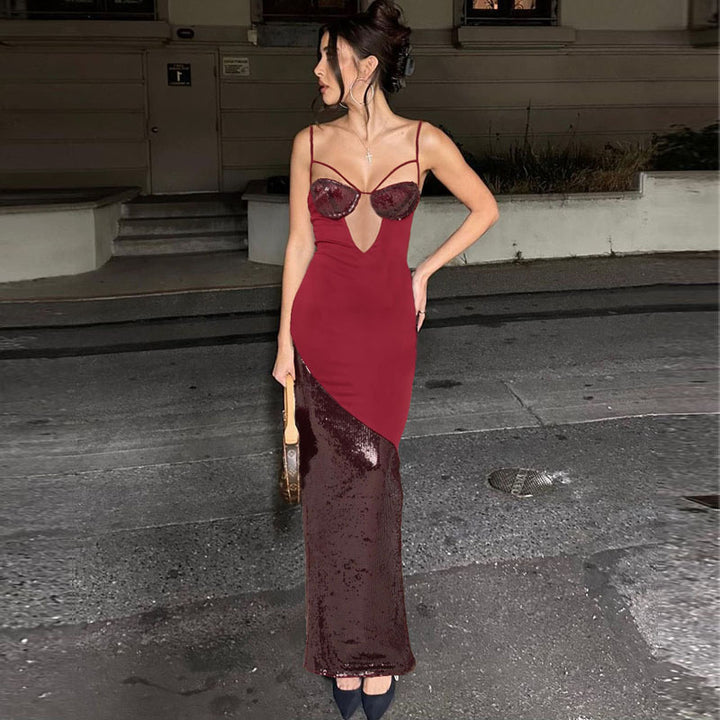 Dame Glamourøst Festkjole med glitrende Bustier-overdel og asymmetrisk design Stilla