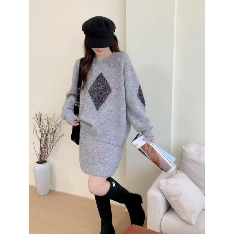 Kvinders strikket sweater med elegant diamantmønster og hyggelig pasform Stilla