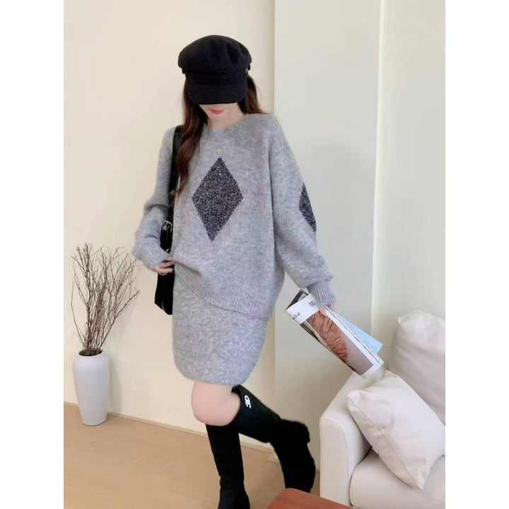 Kvinders strikket sweater med elegant diamantmønster og hyggelig pasform Stilla