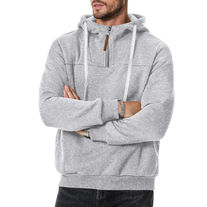 Herre nan Sweat-Halfzip med struktureret inderside, justerbar hætte og bred ribkant Skovae
