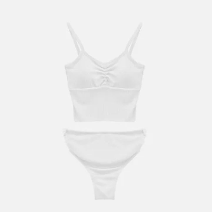 Dame sporty cropped bikini-sæt med rynk og højt trusser Stilla