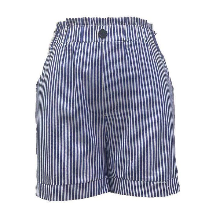 Dame elegante stribede shorts med elastisk liv og sidelommer Stilla