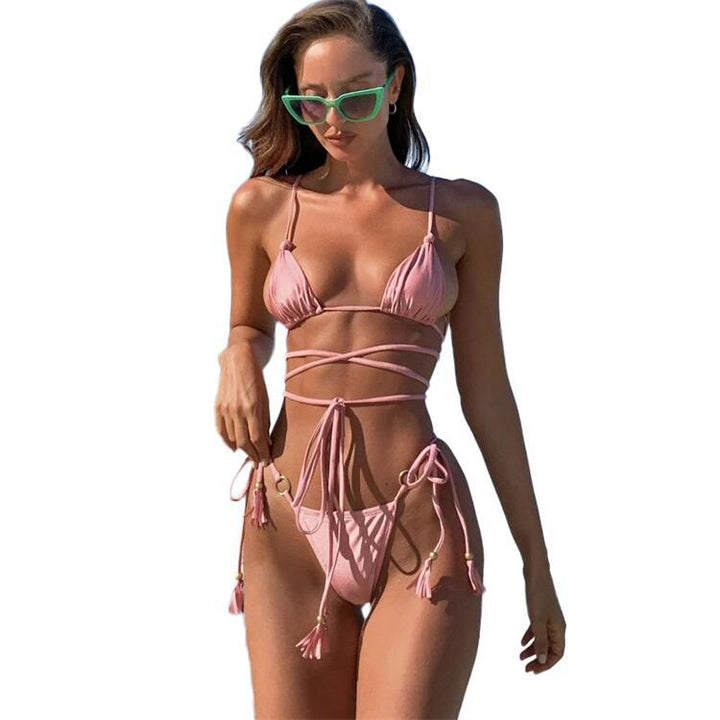 Dame sexy bikini sæt med justerbare stropper og frynser Skovae