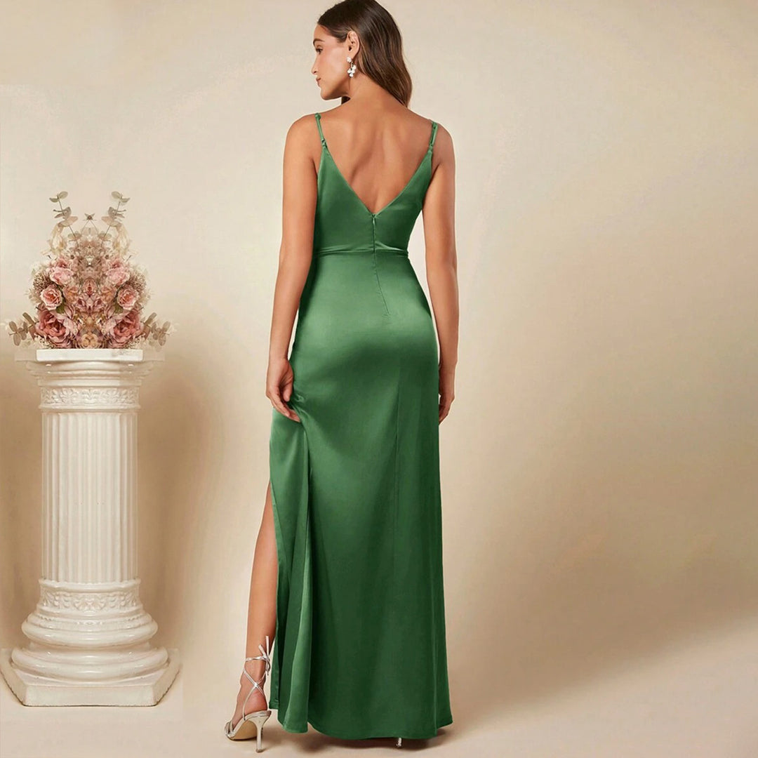 Dame Elegant Wrap Dress med høj slids og smalle stropper Skovae