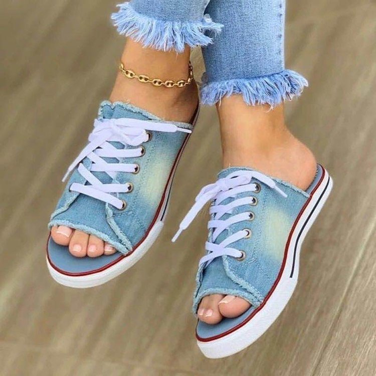 Dame fritidssandaler i denim-stil med fashionable snøredetaljer Stilla