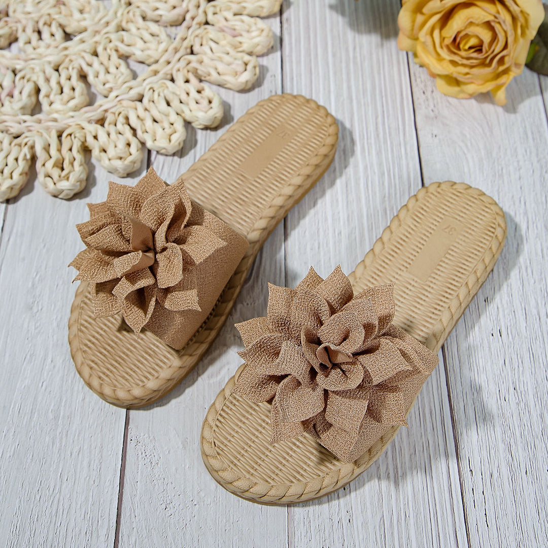 Dame pantoletten med blomsterdekoration og raffineret jute-design Stilla
