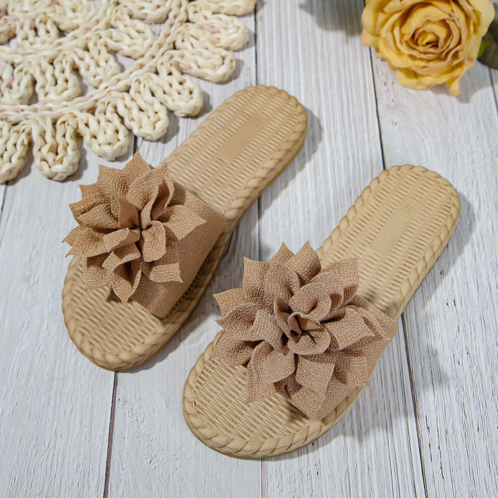 Dame pantoletten med blomsterdekoration og raffineret jute-design Stilla
