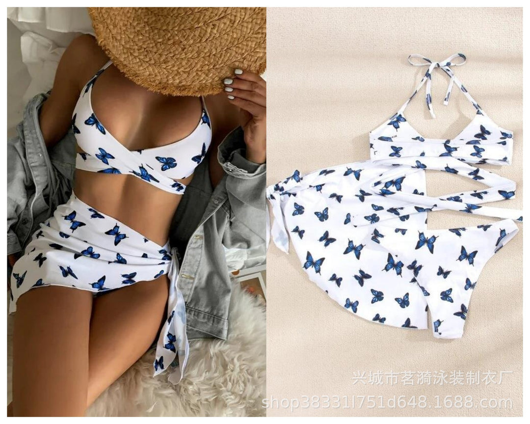 Damer Bikinisæt med asymmetrisk cover-up og legende sommerfugl design Stilla