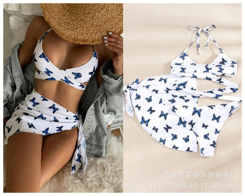 Damer Bikinisæt med asymmetrisk cover-up og legende sommerfugl design Stilla